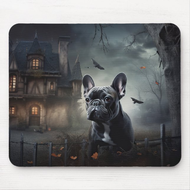 Fransk Bulldogg Halloween Skräck Musmatta (Framsidan)
