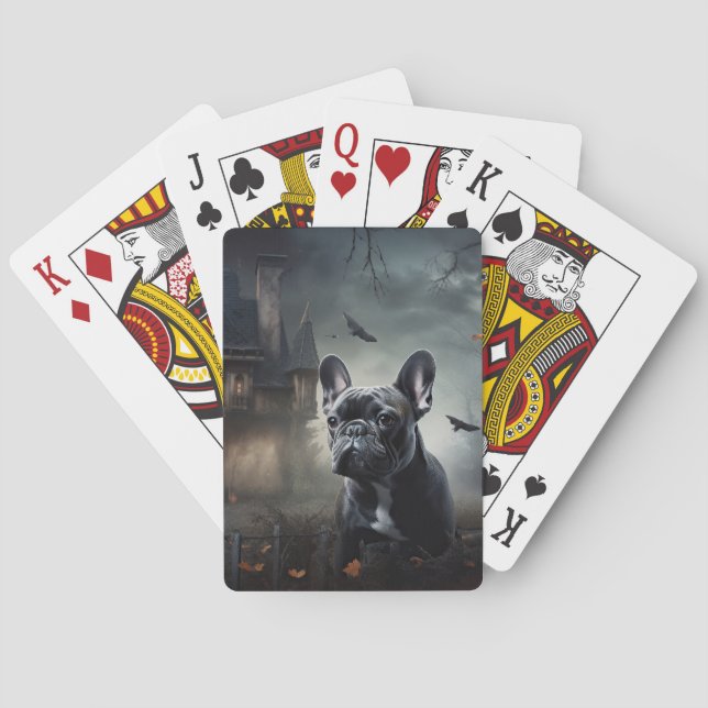 Fransk Bulldogg Halloween Skräckinjagande Casinokort (Baksidan)
