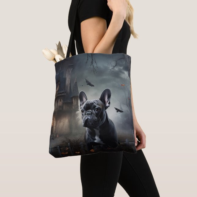 Fransk Bulldogg Halloween Skräckinjagande Tygkasse (Närbild)