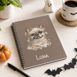 Fransk Bulldogg Halloween Söt Mumia Anteckningsbok