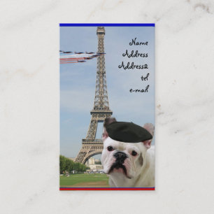 Fransk bulldogg i den Paris visitkorten Visitkort