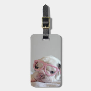 Fransk bulldogg i hjärtaexponeringsglas bagagebricka