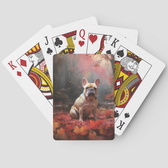 Fransk Bulldogg i höstlöv Fall Inspire Casinokort (Baksidan)