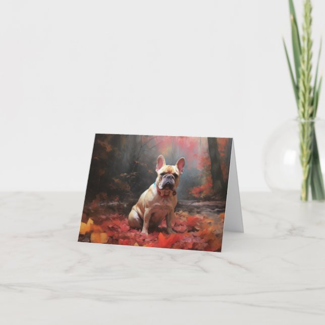 Fransk Bulldogg i höstlöv Fall Inspire Kort (Framsida)