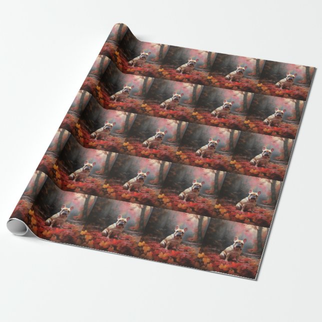 Fransk Bulldogg i höstlöv Fall Inspire Presentpapper (Utrullad)