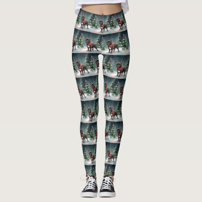 Fransk Bulldogg i snö jul Leggings (Framsida)