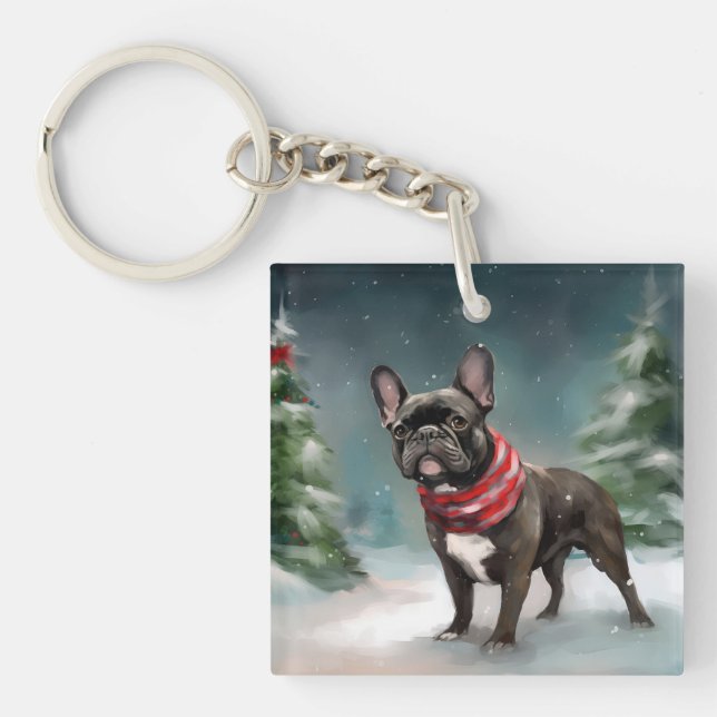 Fransk Bulldogg i snö julen (Framsidan)