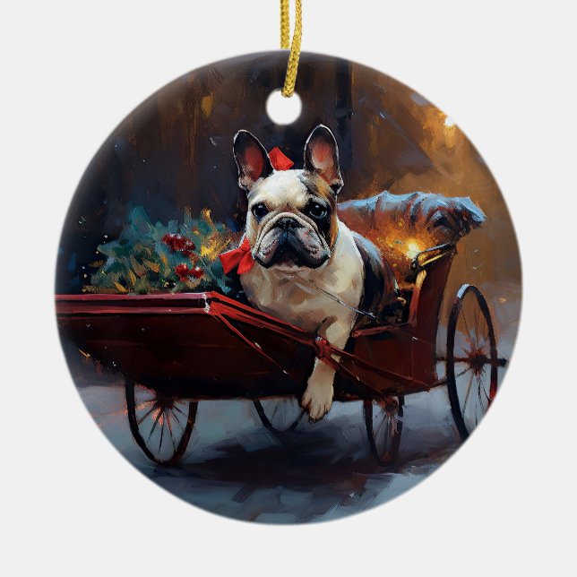 Fransk Bulldogg Julhögtidssäsong Julgransprydnad Keramik (Framsidan)