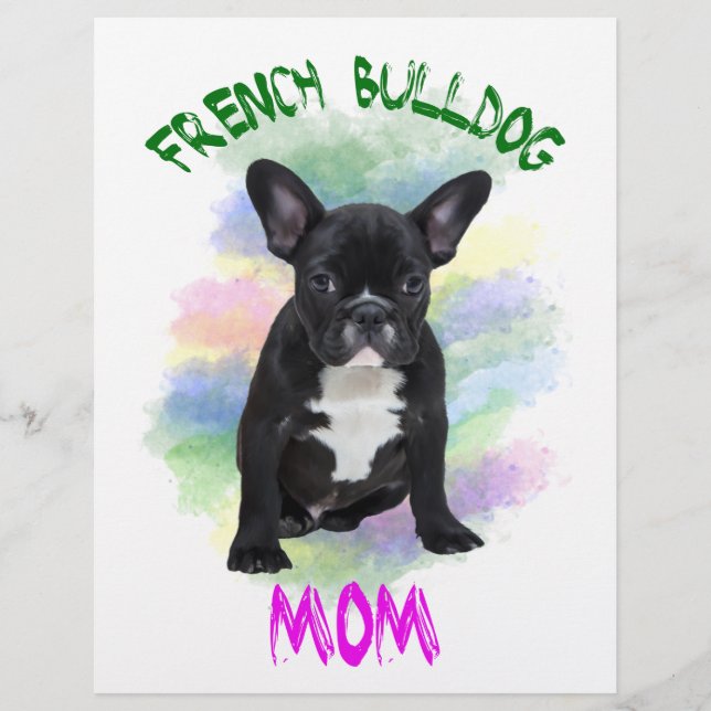Fransk Bulldogg Mamma Vattenfärg Oljemålning Konst (Framsida)