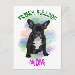 Fransk Bulldogg Mamma Vattenfärg Oljemålning Konst Vykort