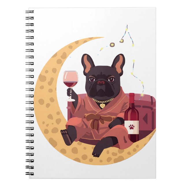 Fransk Bulldogg Mamma Vin Kväll Anteckningsbok (Framsidan)