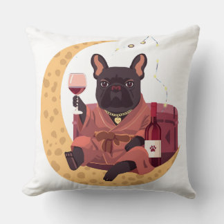 Fransk Bulldogg Mamma Vin Kväll Kudde