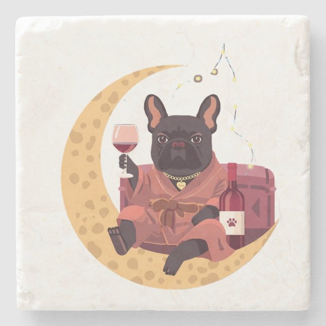Fransk Bulldogg Mamma Vin Kväll Stenunderlägg (Framsidan)