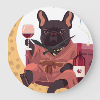 Fransk Bulldogg Mamma Vin Kväll Stor Klocka