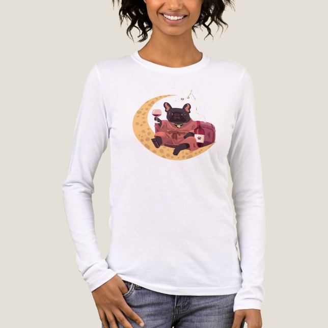 Fransk Bulldogg Mamma Vin Kväll T Shirt (Framsida)