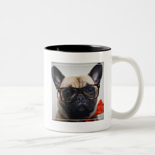 Fransk bulldogg med exponeringsglas och flugan Två-Tonad mugg (Höger)