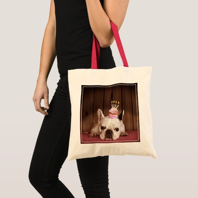 Fransk bulldogg med födelsedagmuffin tygkasse (Framsida (produkt))