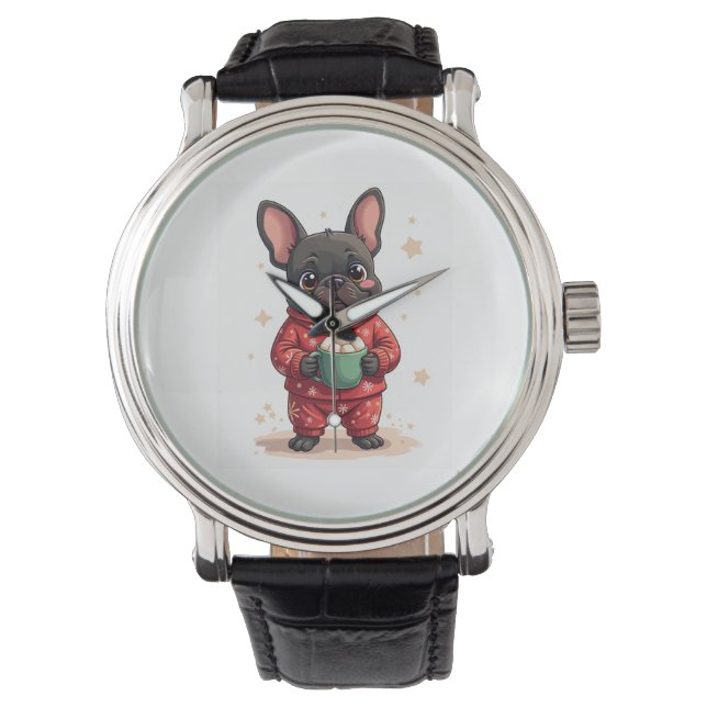 Fransk Bulldogg Mysig Kakao Armbandsur (Framsida)