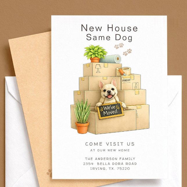 Fransk Bulldogg Ny Hus Flyttningsannons Inbjudningar (Skapare uppladdad)