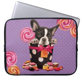 Fransk bulldogg och godis laptop sleeve