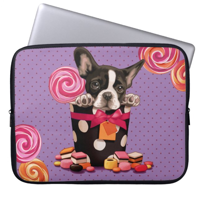 Fransk bulldogg och godis laptop sleeve (Framsidan)