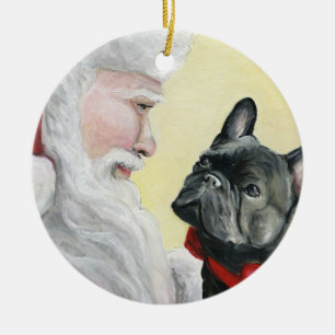 Fransk bulldogg- och Santa hundjulprydnad Julgransprydnad Keramik