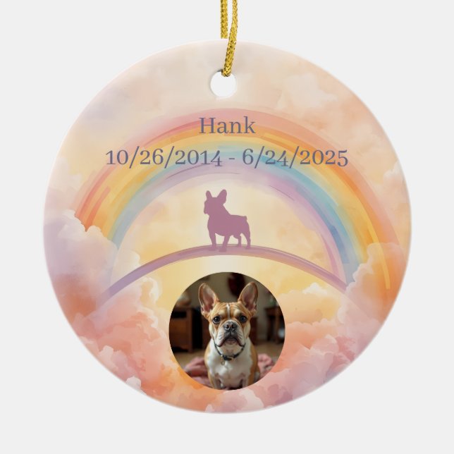 Fransk Bulldogg Rainbow Bridge Minnesörnband Julgransprydnad Keramik (Framsidan)