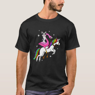 Fransk bulldogg ridande flamingo enhörning t shirt