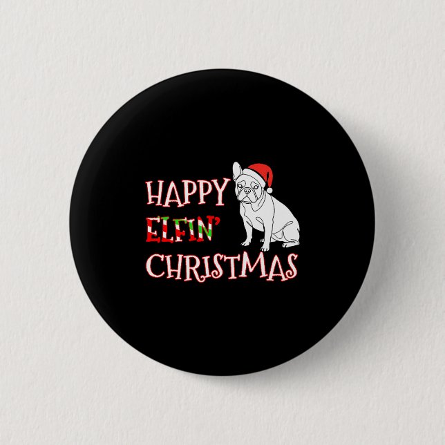 Fransk Bulldogg Rolig Tomtehatt Glad Elfin Jul Knapp (Framsida)