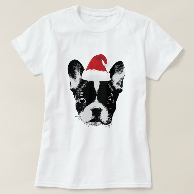 Fransk bulldogg Santa Frenchie för jul T Shirt (Design framsida)