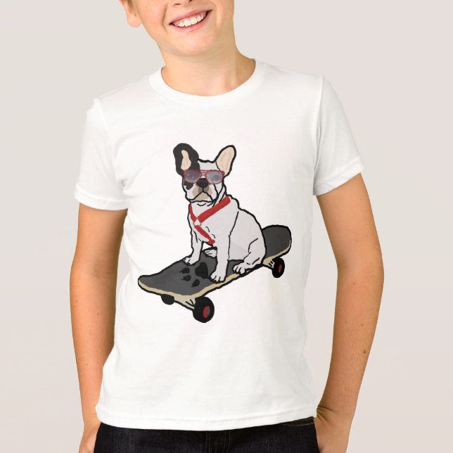 Fransk bulldogg Skateboarding w/sunglasses Tröja (Framsida)