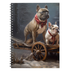 Fransk Bulldogg Snöig Släd Jul Dekoration Anteckningsbok