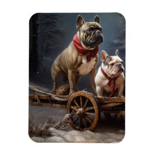 Fransk Bulldogg Snöig Släd Jul Dekoration Magnet