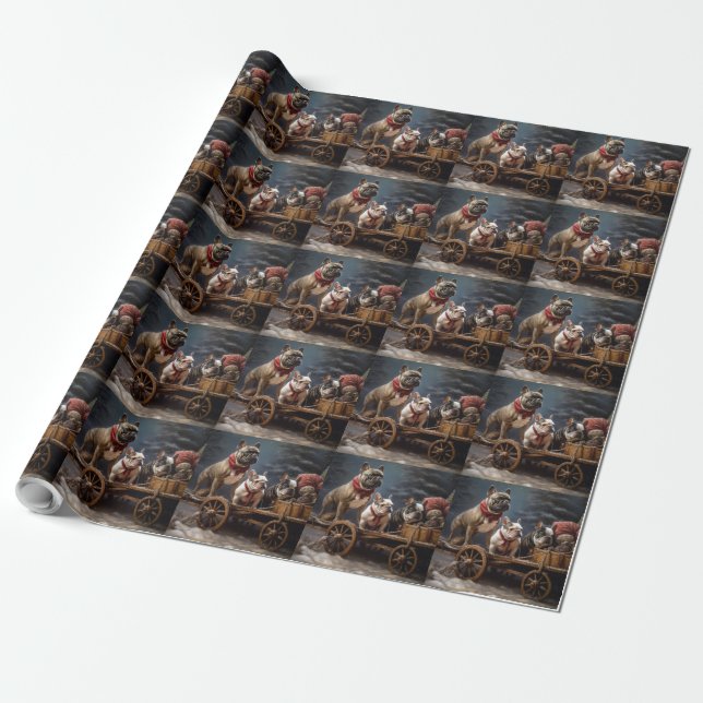 Fransk Bulldogg Snöig Släd Jul Dekoration Presentpapper (Utrullad)