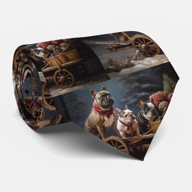 Fransk Bulldogg Snöig släde juldekoration Slips (Rullad)