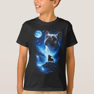 Fransk bulldogg som ylar mot månen stjärnklar natt t shirt