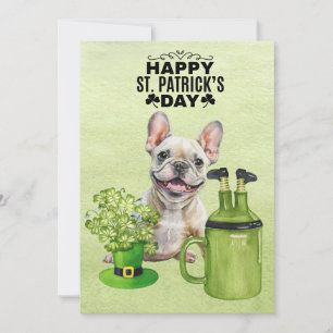 Fransk Bulldogg St. Patricks Day Hatt och Öl Julkort