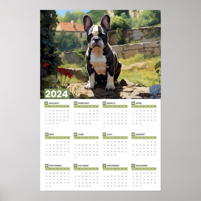 Fransk Bulldogg Stor 2024 Kalenderplansche Poster (Framsidan)