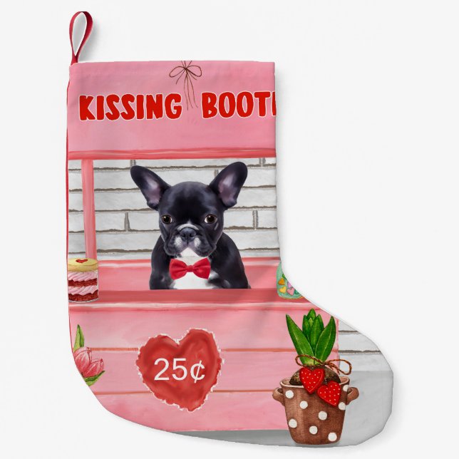 Fransk Bulldogg Valentines Kysstand Liten Julstrumpa (Framsidan)