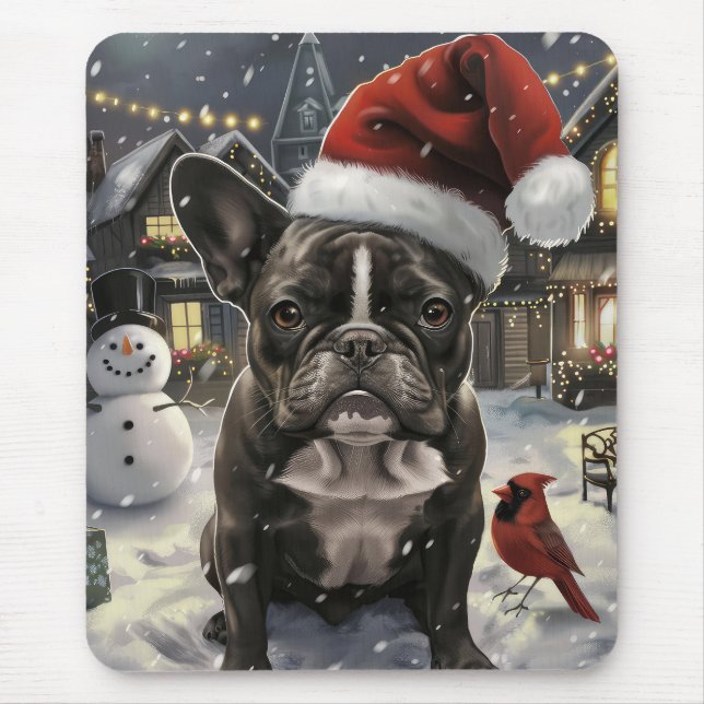 Fransk Bulldogg Vinter Värld Julglädje Musmatta (Framsidan)