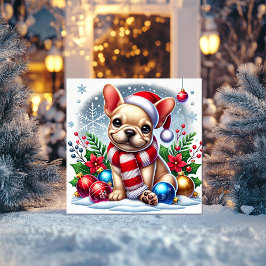 Fransk Bulldogg Vinter Världens Julkort
