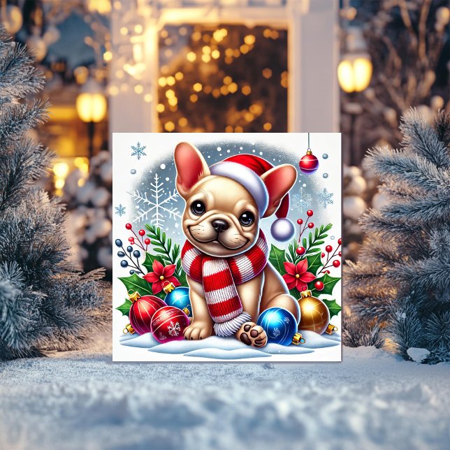 Fransk Bulldogg Vinter Världens Julkort (Skapare uppladdad)