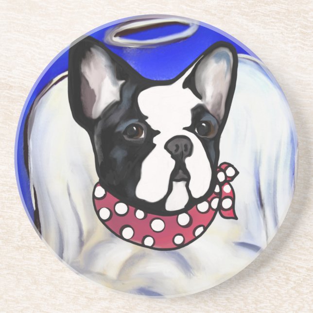 Fransk Bulldoggel Engel Underlägg Sandsten (Framsidan)