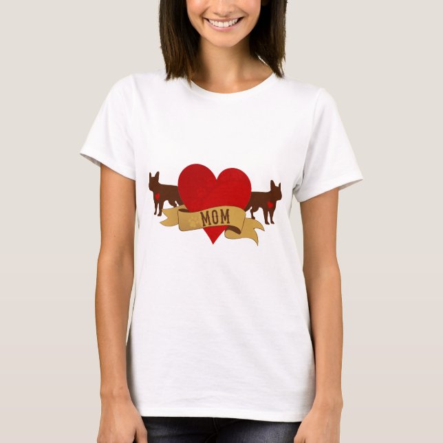 Fransk bulldoggmamma [tatueringstil] t-shirt (Framsida)