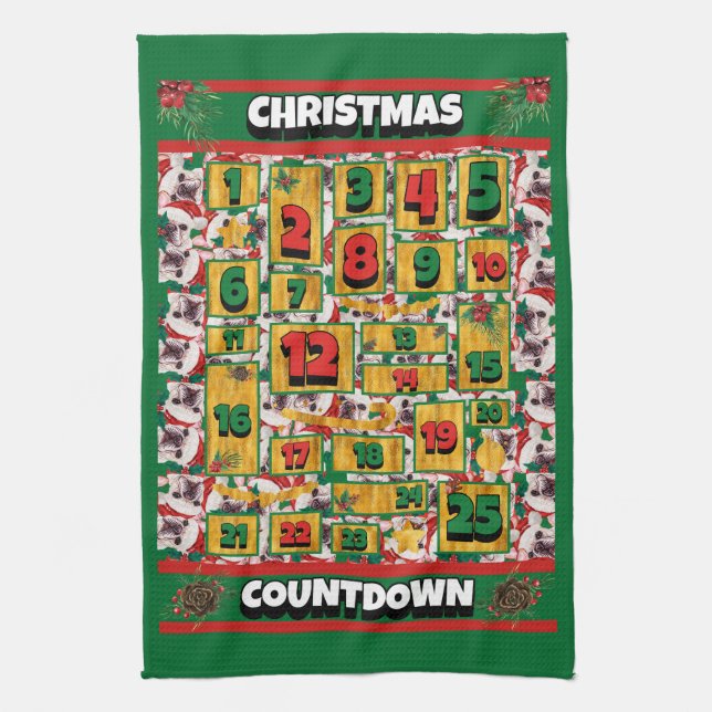Fransk Bulldoggräknare Jul Adventskalender Kökshandduk (Vertikal)