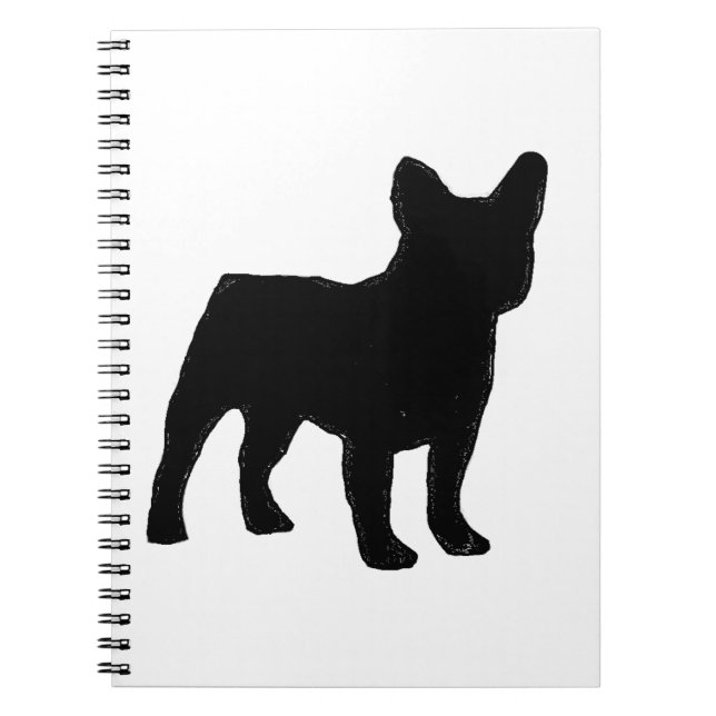 fransk bulldoggsilhouette anteckningsbok med spiral (Framsidan)