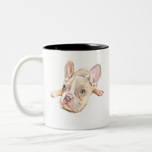 Fransk Bulldoggskopp, Present till hundmamma, Söt  Två-Tonad Mugg (Vänster)