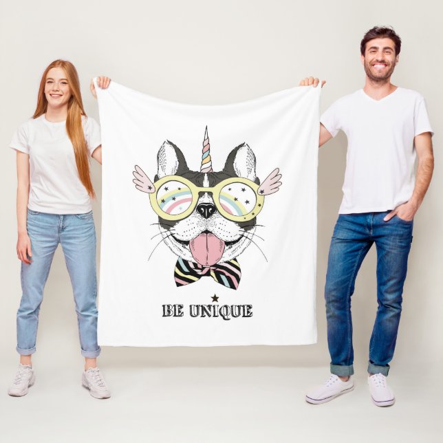 Fransk bulldoggUnicorn Fleecefilt (På plats)