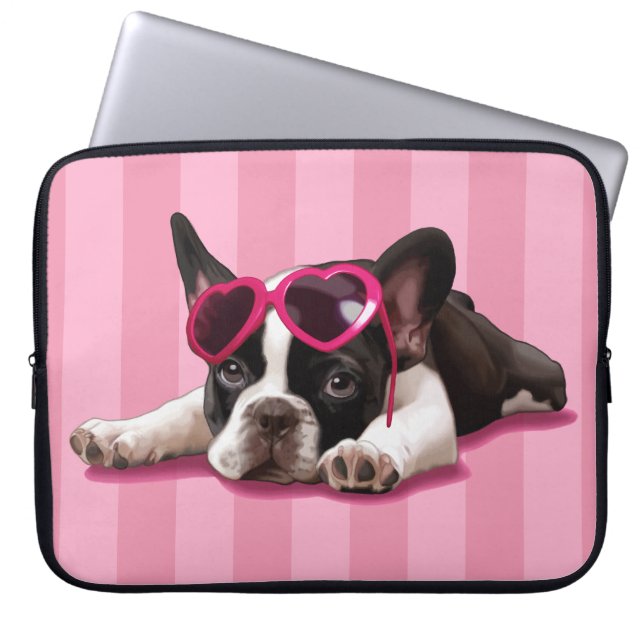 Fransk bulldoggvalp laptop sleeve (Framsidan)