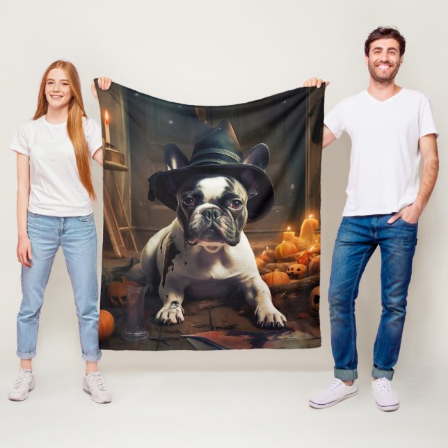 Fransk Bulldogpumpa Halloween Skräckinjagande Fleecefilt (På plats)